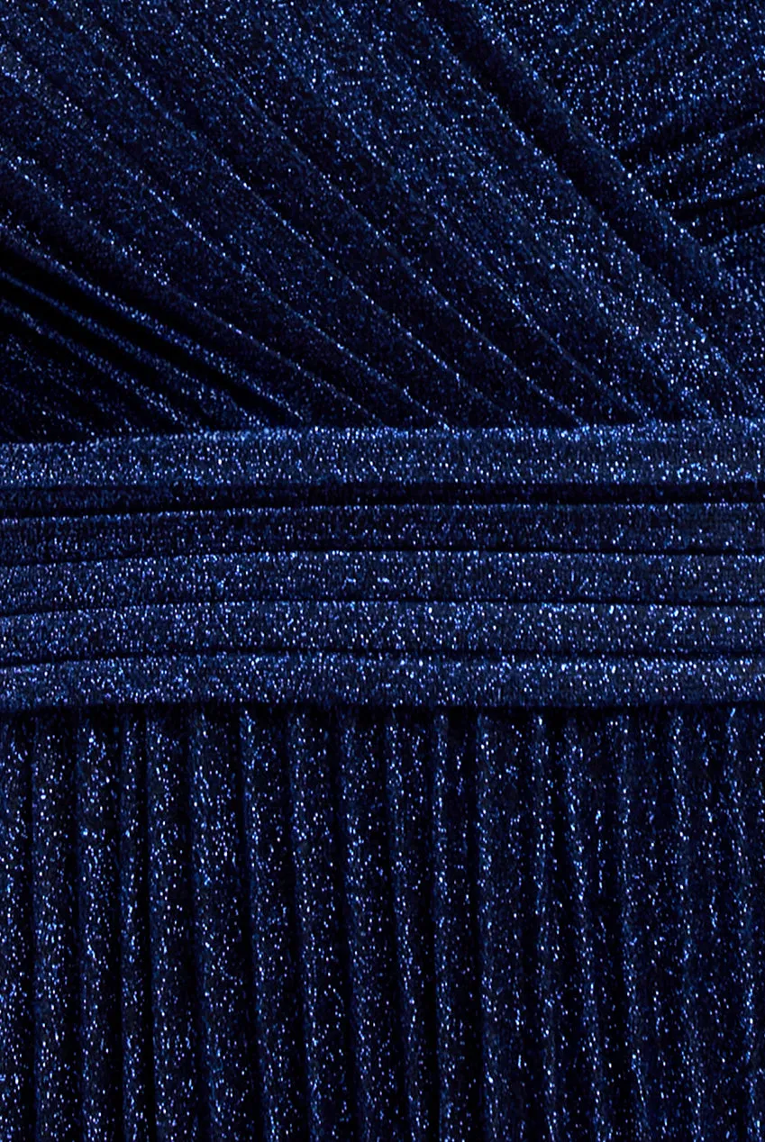 Sleeveless Pleated A Line Lurex Maxi Dress - Navy Blue by Goddiva sold by Goddiva product image thumbnail 4