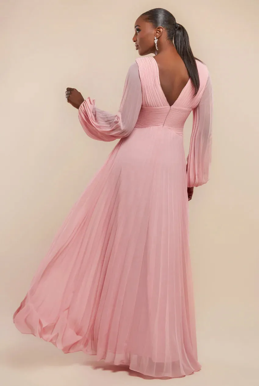 Balloon Sleeve Chiffon Maxi Dress - Blush Pink by Goddiva sold by Goddiva product image thumbnail 2