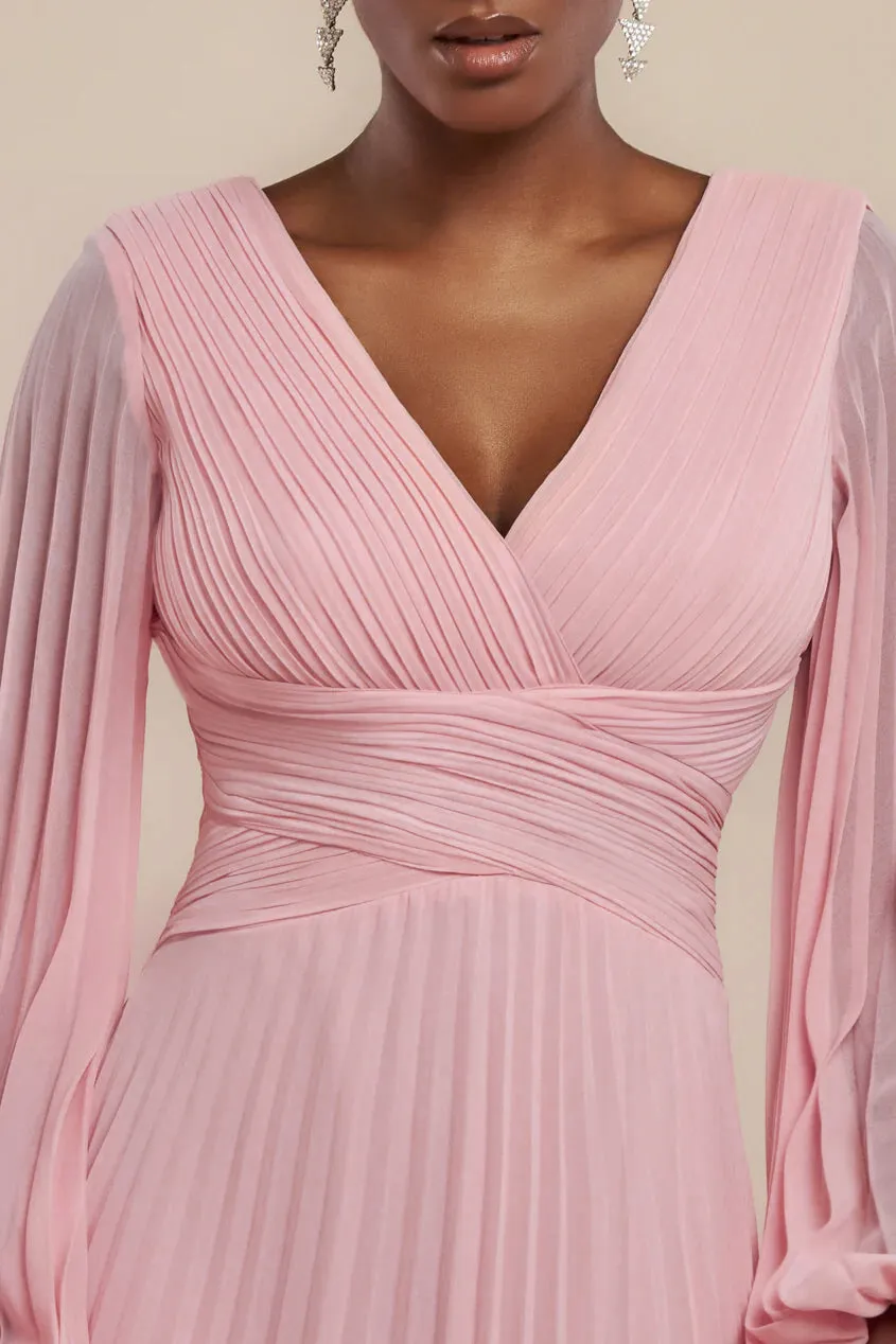 Balloon Sleeve Chiffon Maxi Dress - Blush Pink by Goddiva sold by Goddiva product image thumbnail 3