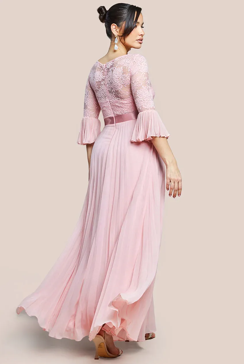 Scalloped Lace Bodice Pleated Chiffon A Line Maxi Dress - Blush Pink by Goddiva sold by Goddiva product image thumbnail 2