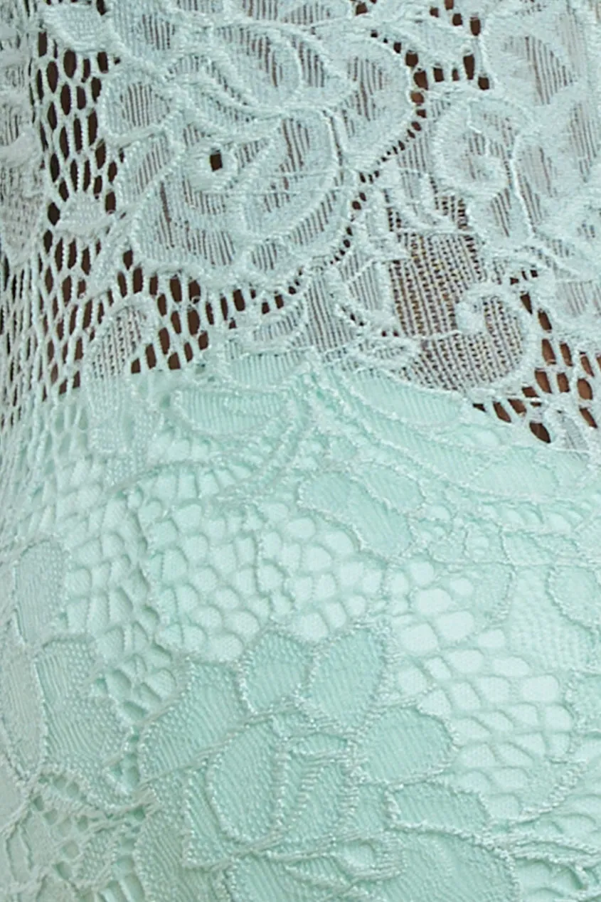 Scalloped Lace Bodice Pleated Chiffon A Line Maxi Dress - Mint Green by Goddiva sold by Goddiva product image thumbnail 4