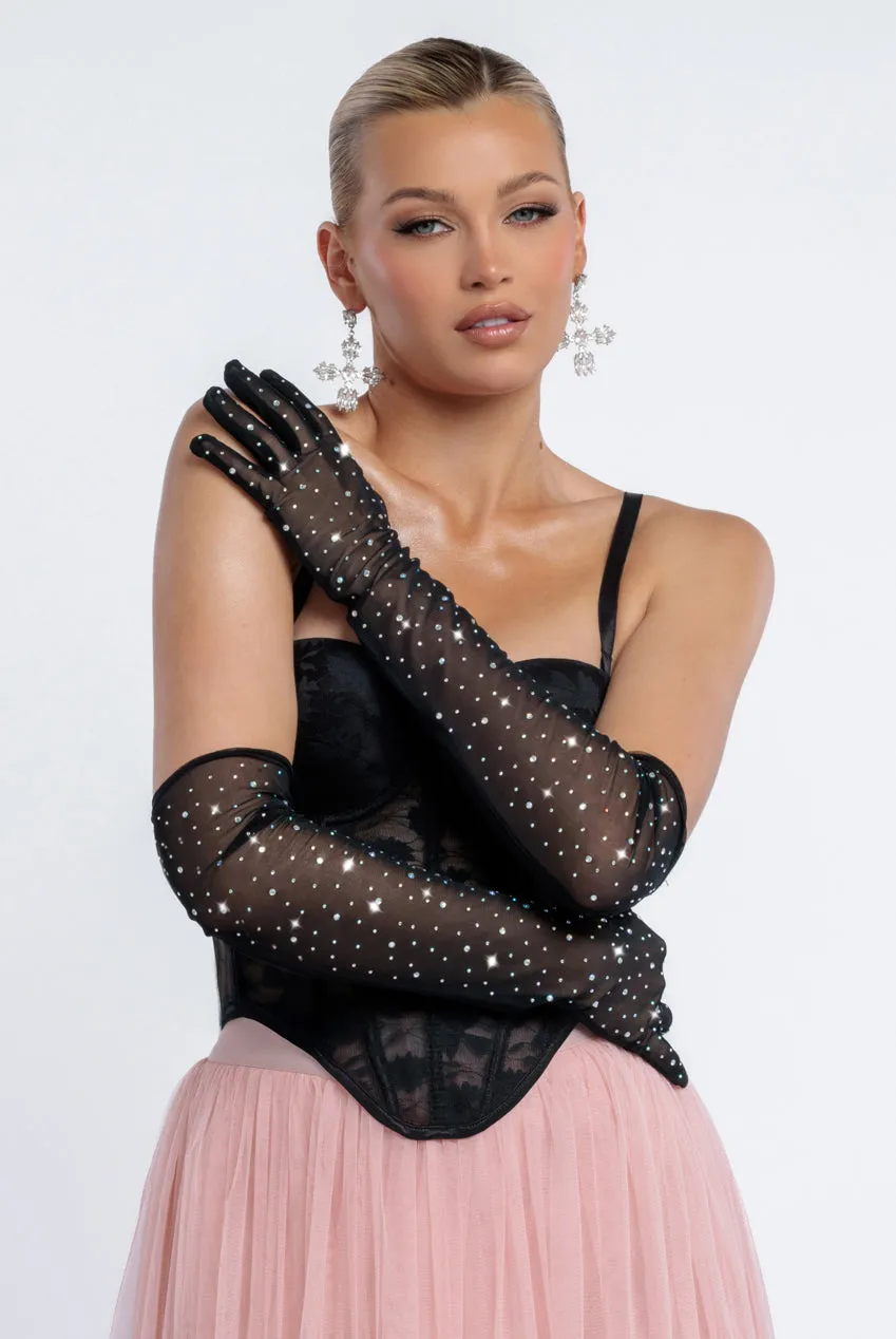 Diamante Embellished Mesh Gloves by Goddiva sold by Goddiva