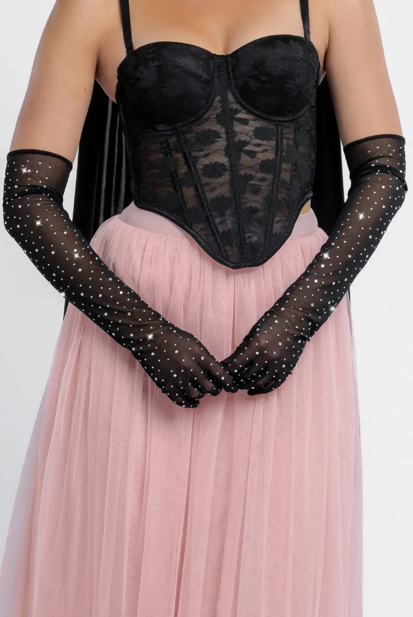 Diamante Embellished Mesh Gloves by Goddiva sold by Goddiva product image thumbnail 4