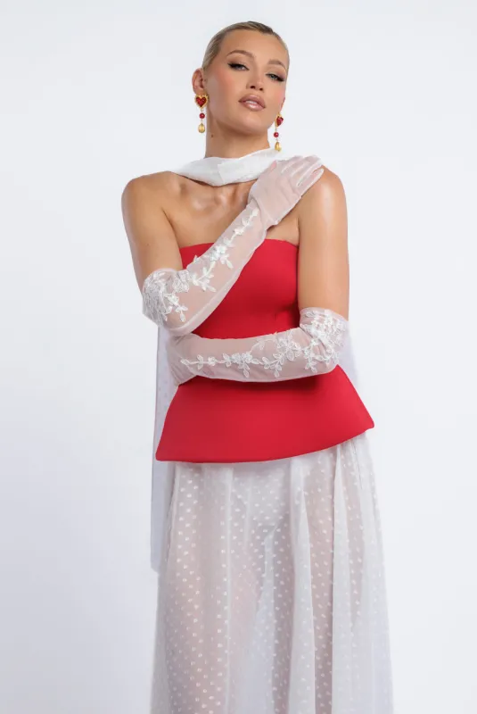 Floral Embroidered Mesh Gloves by Goddiva sold by Goddiva