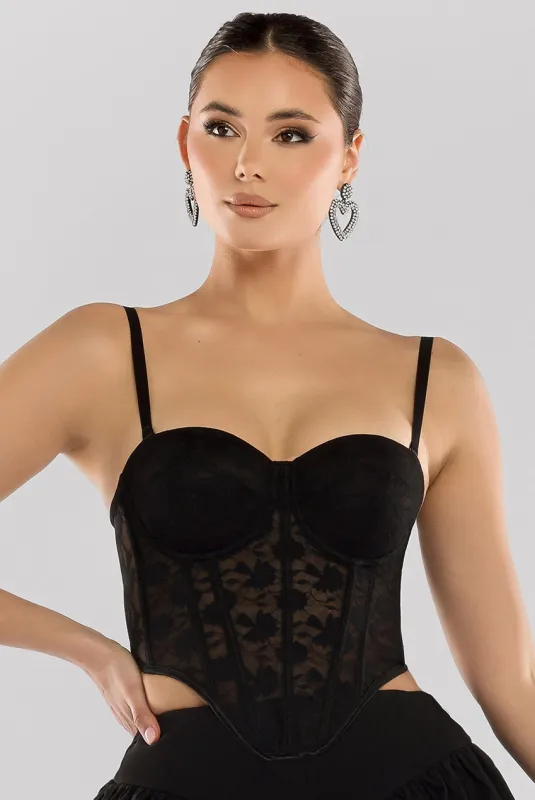 Textured Floral Mesh Corset by Goddiva sold by Goddiva