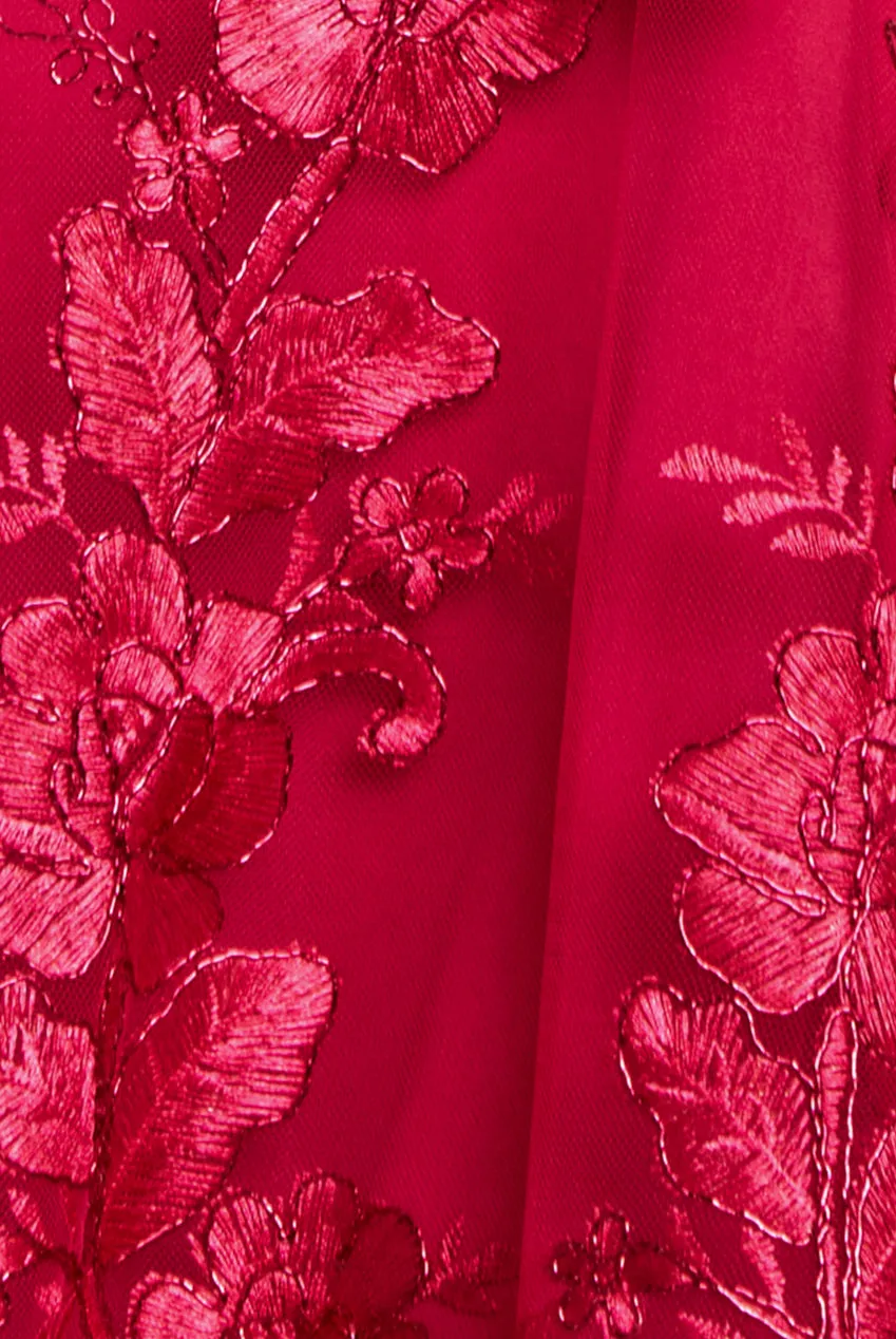 Scalloped Neck Embroidered Lace High Low Midi Dress - Magenta by Goddiva sold by Goddiva product image thumbnail 4