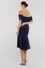 Twist Knot Satin & Scuba Bardot High Low Midi Dress - Navy Blue by Goddiva sold by Goddiva
