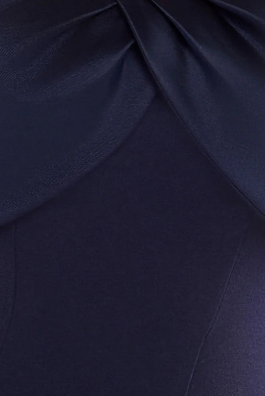 Twist Knot Satin & Scuba Bardot High Low Midi Dress - Navy Blue by Goddiva sold by Goddiva product image thumbnail 4