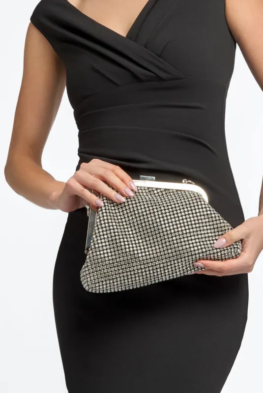 Silver Diamante Asymmetric Evening Bag by Aftershock London sold by Goddiva
