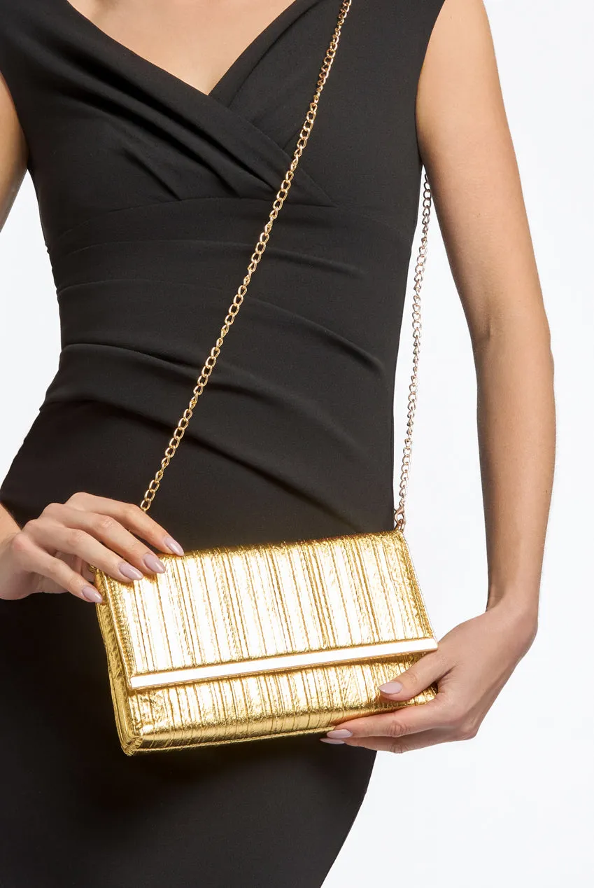 Gold Pleated Clutch Bag by Aftershock London sold by Goddiva product image thumbnail 4