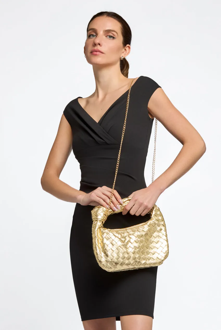 Gold Woven Shoulder Bag With Knot Detail by Aftershock London sold by Goddiva product image thumbnail 3