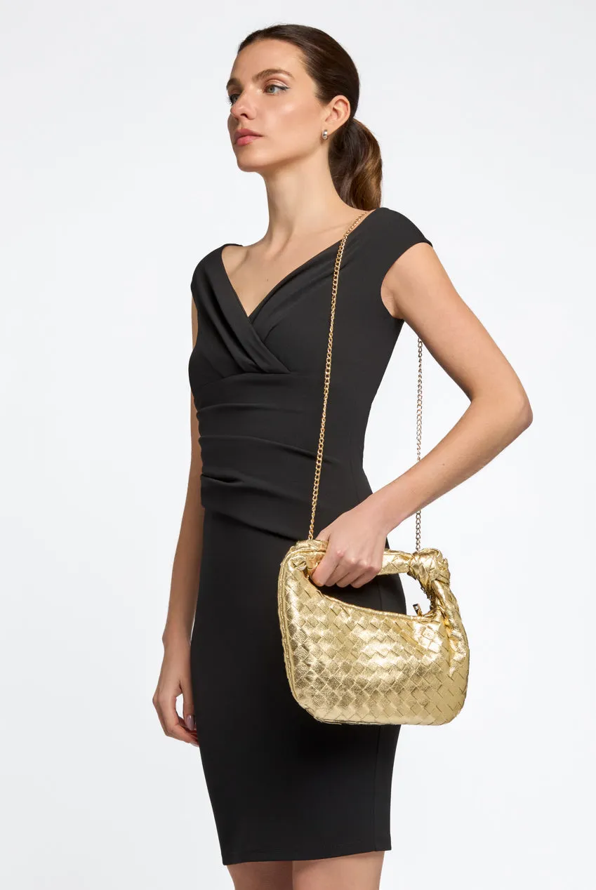 Gold Woven Shoulder Bag With Knot Detail by Aftershock London sold by Goddiva product image thumbnail 2