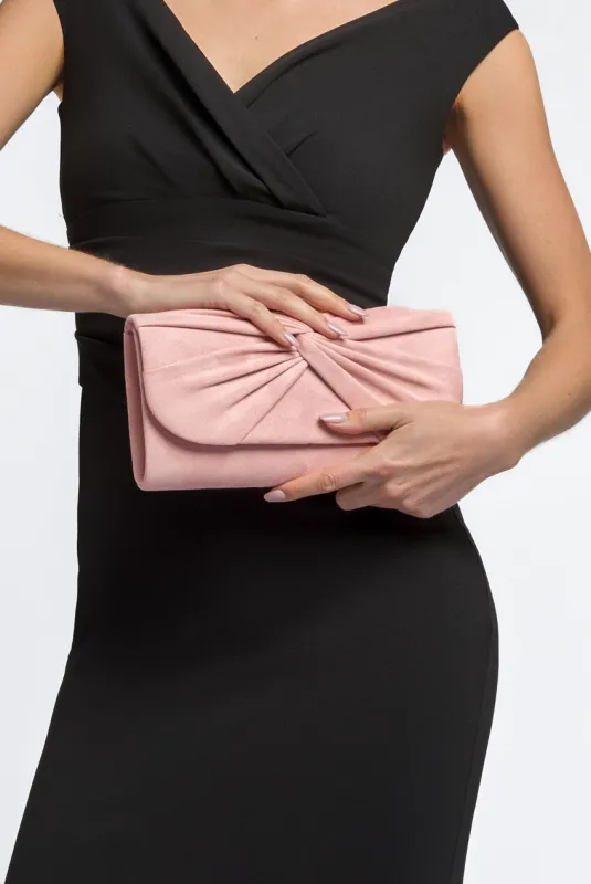 Pink Suede Clutch Bag With Knot Detail by Aftershock London sold by Goddiva