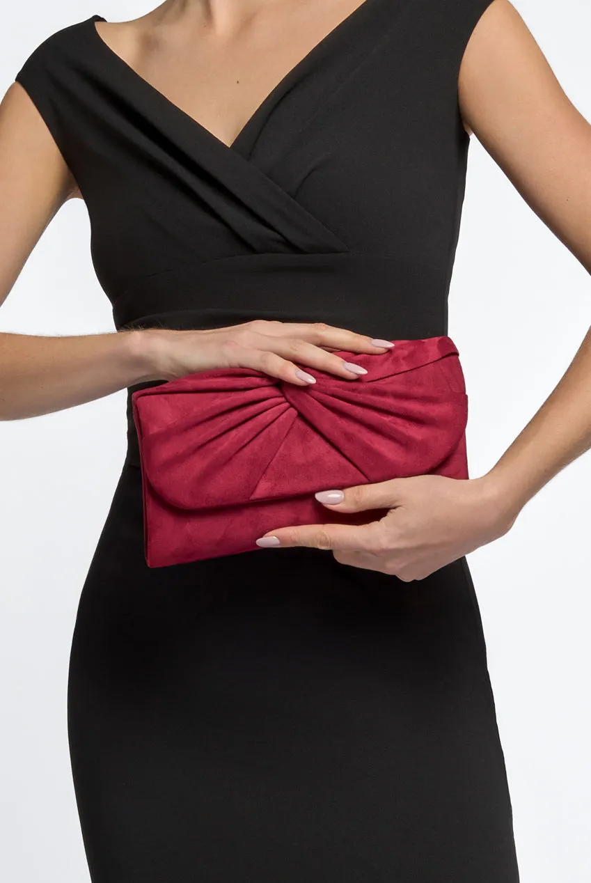 Burgundy Suede Clutch Bag With Knot Detail by Aftershock London sold by Goddiva