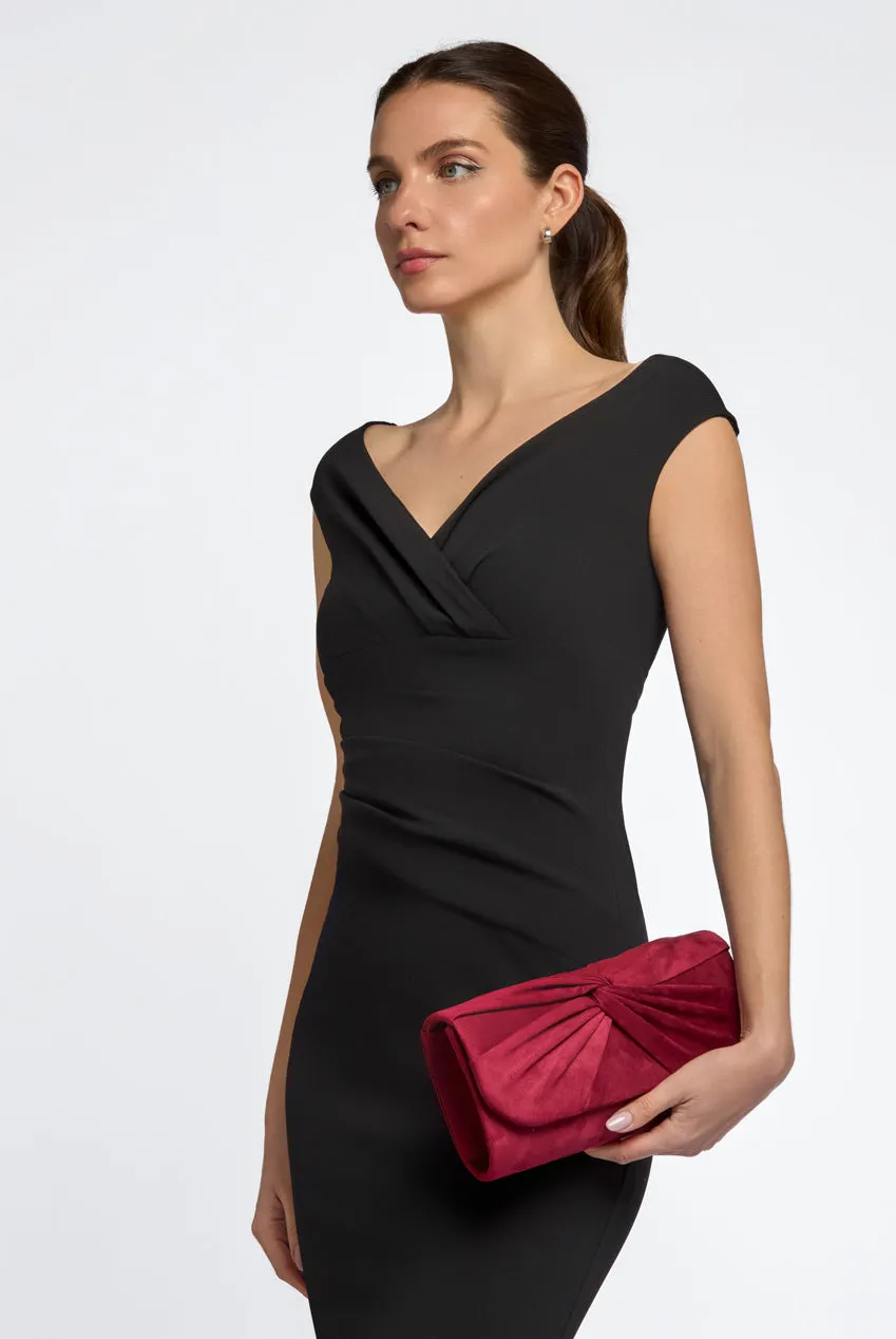 Burgundy Suede Clutch Bag With Knot Detail by Aftershock London sold by Goddiva product image thumbnail 5