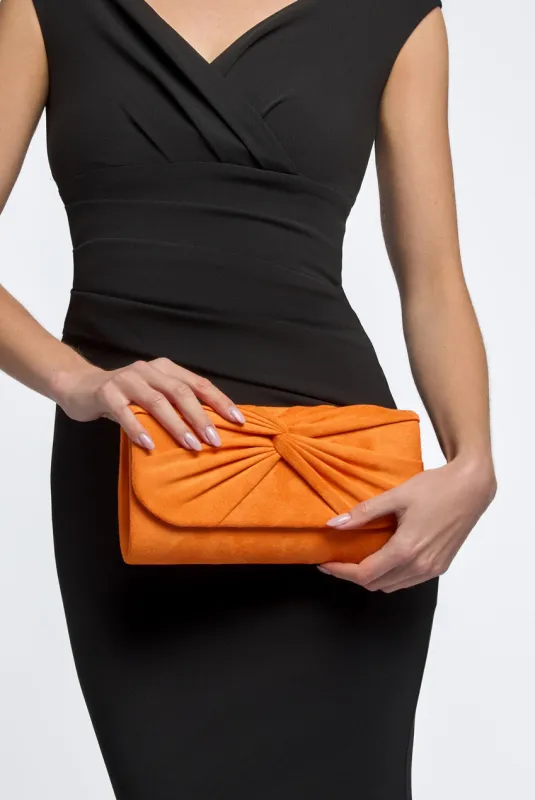 Orange Suede Clutch Bag With Knot Detail by Aftershock London sold by Goddiva
