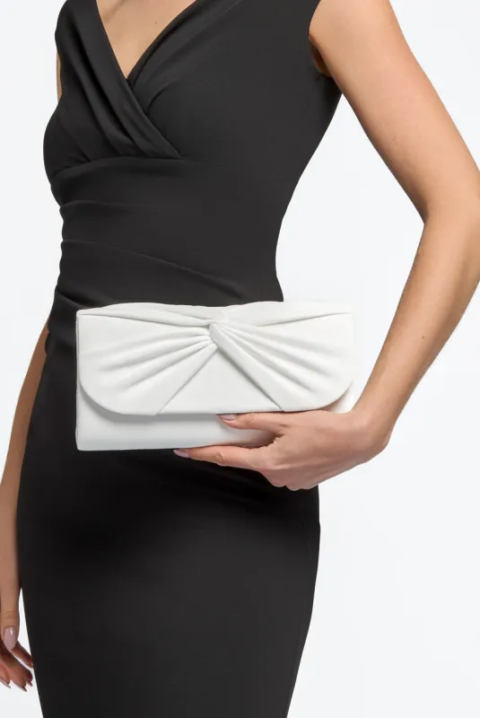White Suede Clutch Bag With Knot Detail by Aftershock London sold by Goddiva