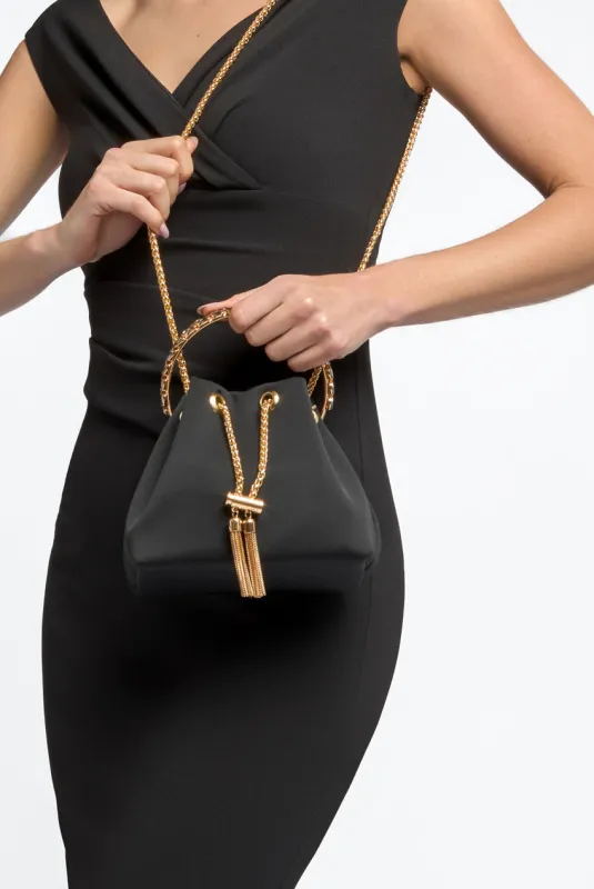 Black Top Handle Satin Evening Bag by Aftershock London sold by Goddiva