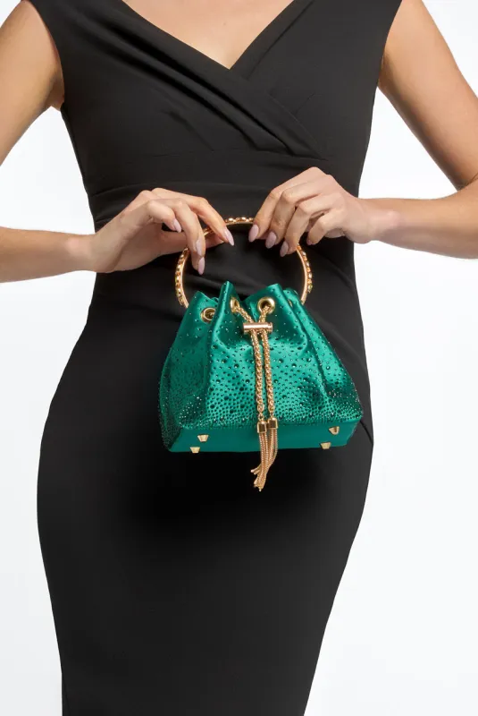 Green Embellished Top Handle Evening Bag by Aftershock London sold by Goddiva