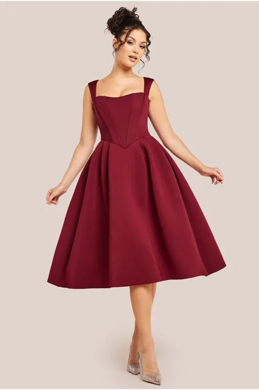 Goddiva Sleeveless Corset Fit & Flare Midi Dress - Wine sold by Goddiva
