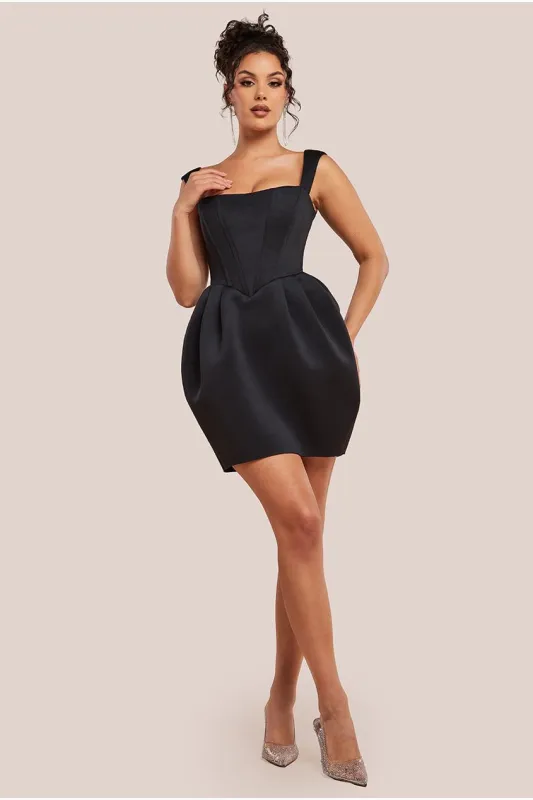 Sleeveless Corset Balloon Skirt Mini Dress - Black by Goddiva sold by Goddiva