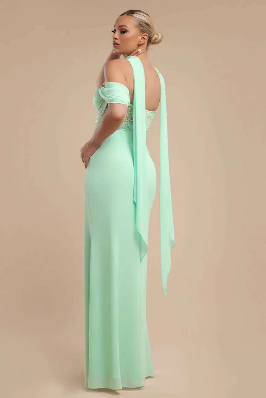 Scalloped Lace & Chiffon Winged Corset Bodice Maxi Dress - Mint Green by Goddiva sold by Goddiva product image thumbnail 2