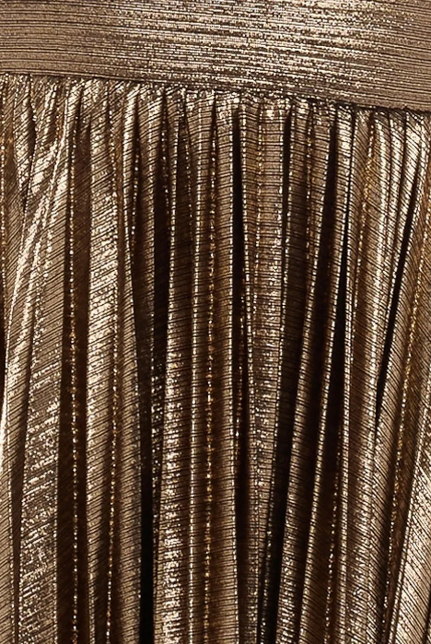 Sunrise Foil Halterneck A-Line Maxi Dress - Bronze by Goddiva sold by Goddiva product image thumbnail 4