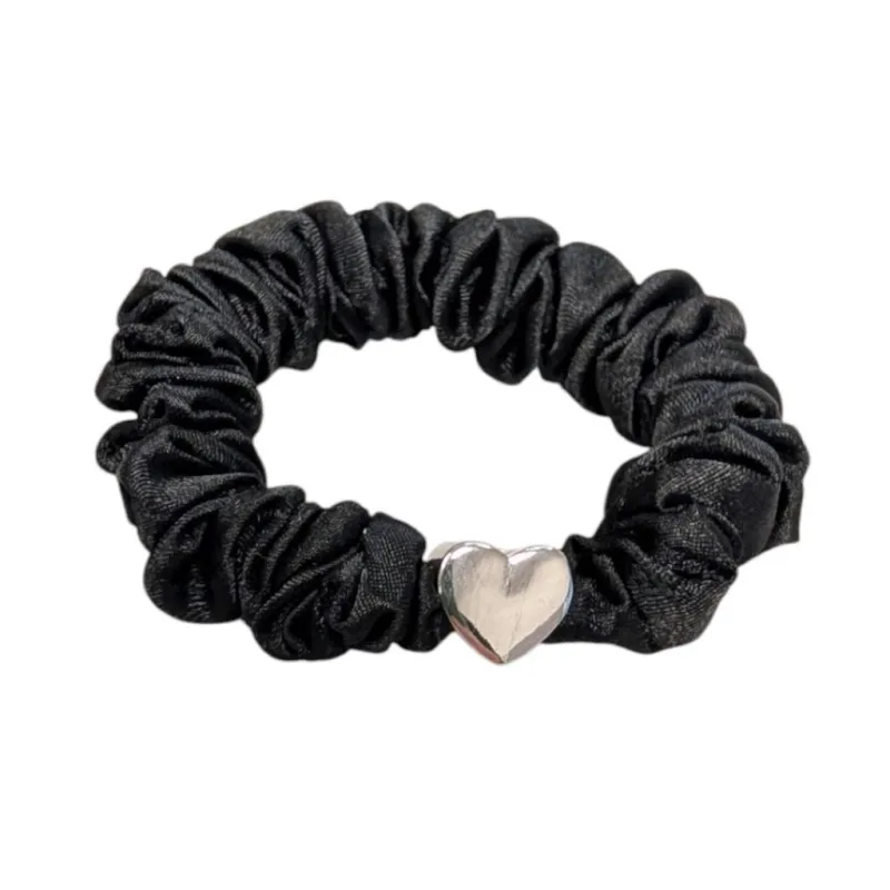 Heart Satin Scrunchie In Black & Silver by Last True Angel sold by Goddiva