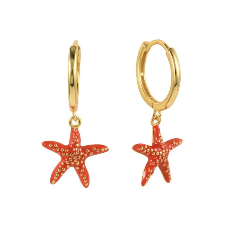 Starfish Pendant Huggie In Red & Gold by Last True Angel sold by Goddiva