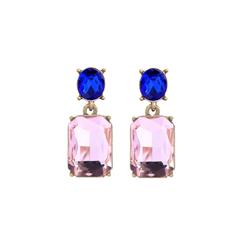 Oval Twin Gem Post Earring In Soft Pink & Royal Blue by Last True Angel sold by Goddiva