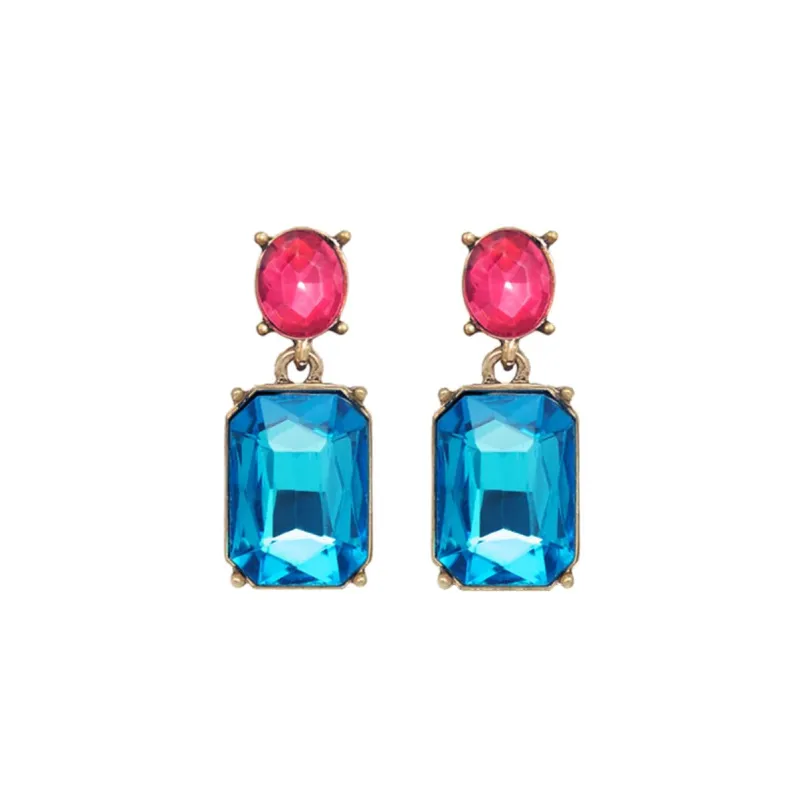 Oval Twin Gem Post Earring In Azure & Rose Pink by Last True Angel sold by Goddiva