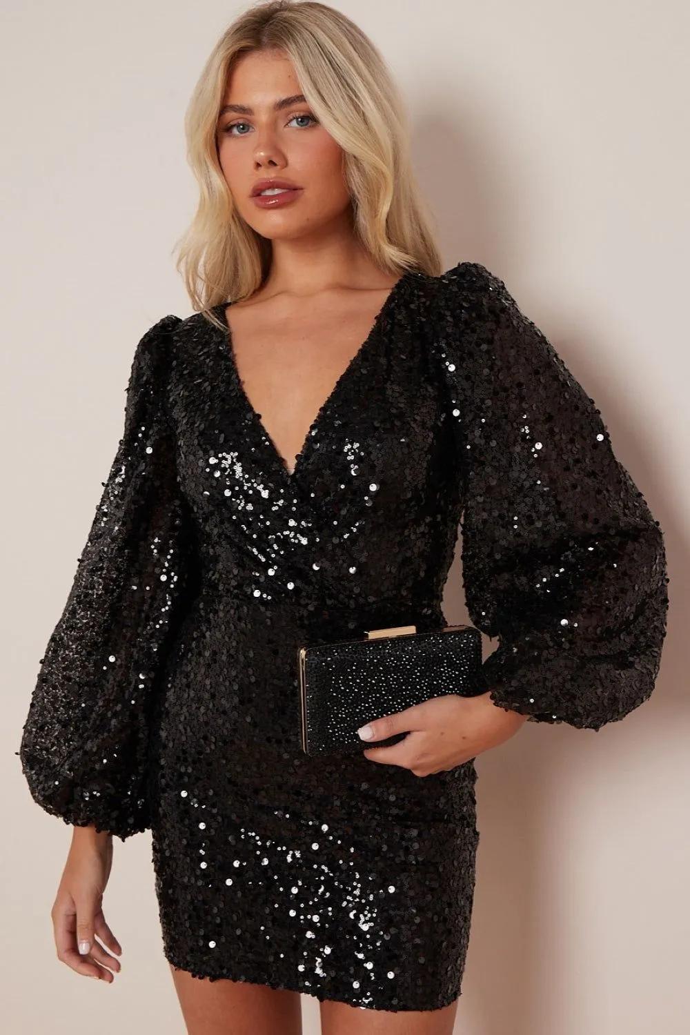 Black Glitter Evening Clutch Bag by Aftershock London sold by Goddiva