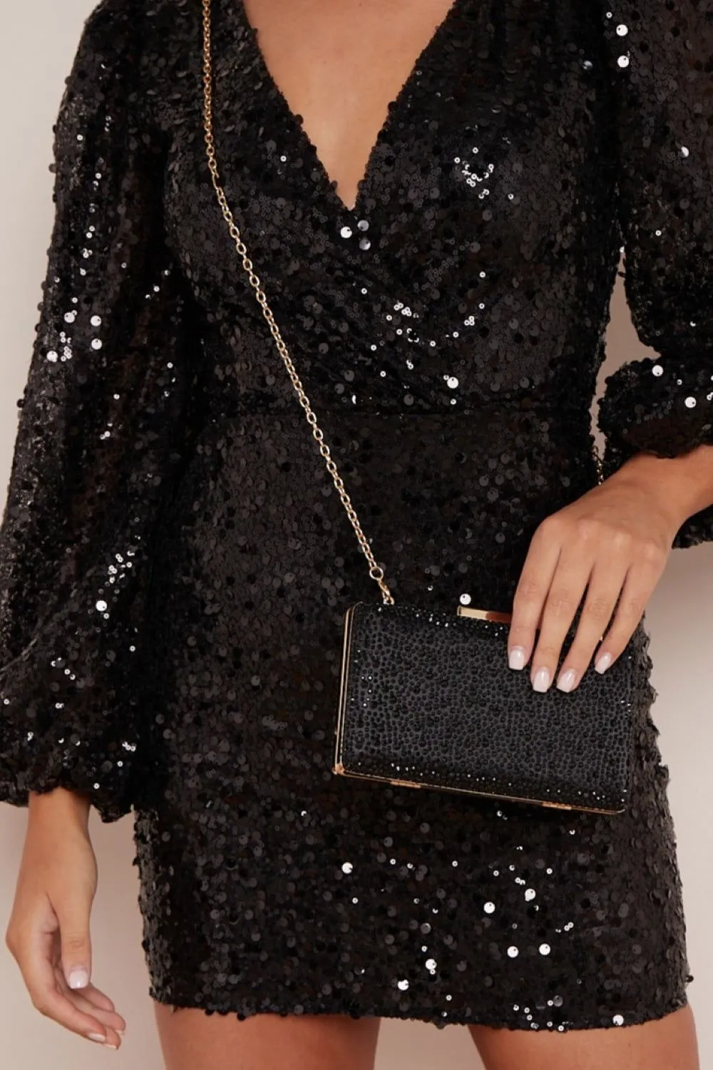 Black Glitter Evening Clutch Bag by Aftershock London sold by Goddiva product image thumbnail 5