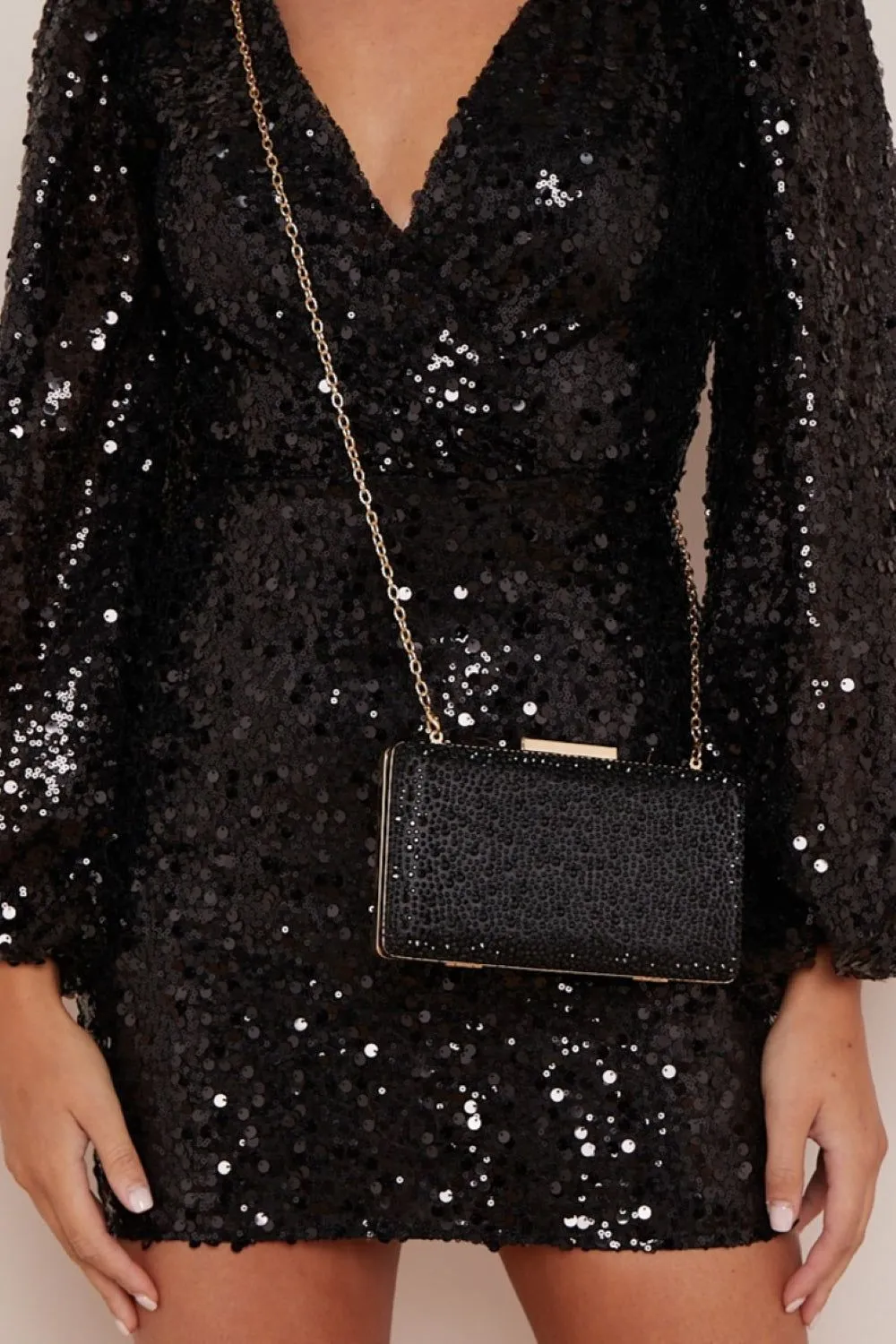 Black Glitter Evening Clutch Bag by Aftershock London sold by Goddiva product image thumbnail 2