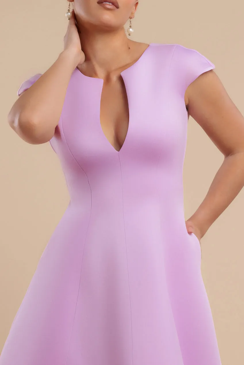 Cap Sleeve Plunging V-Neckline A-line Midi Dress - Lilac by Goddiva sold by Goddiva product image thumbnail 3