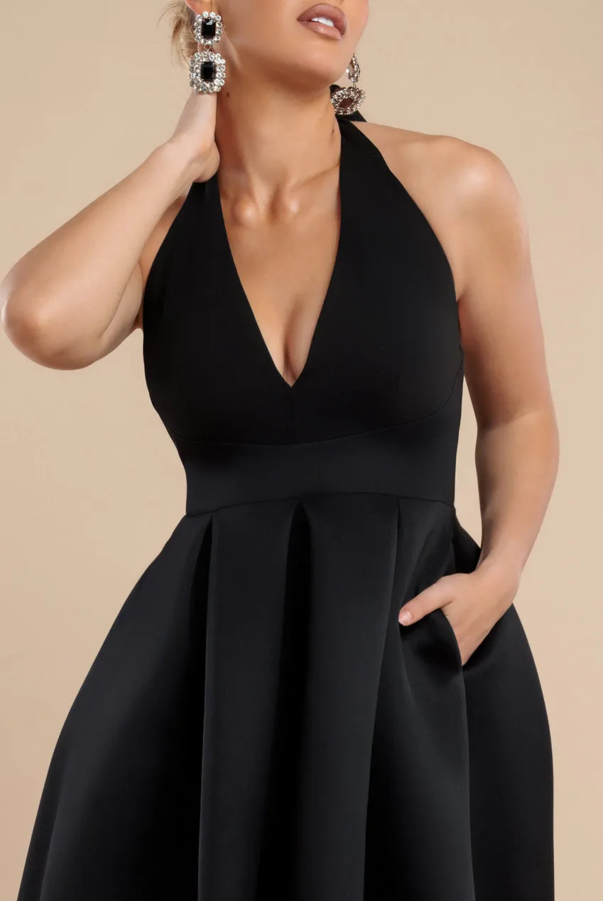 Halter Neck Pleated A-Line Midaxi Dress - Black by Goddiva sold by Goddiva product image thumbnail 3