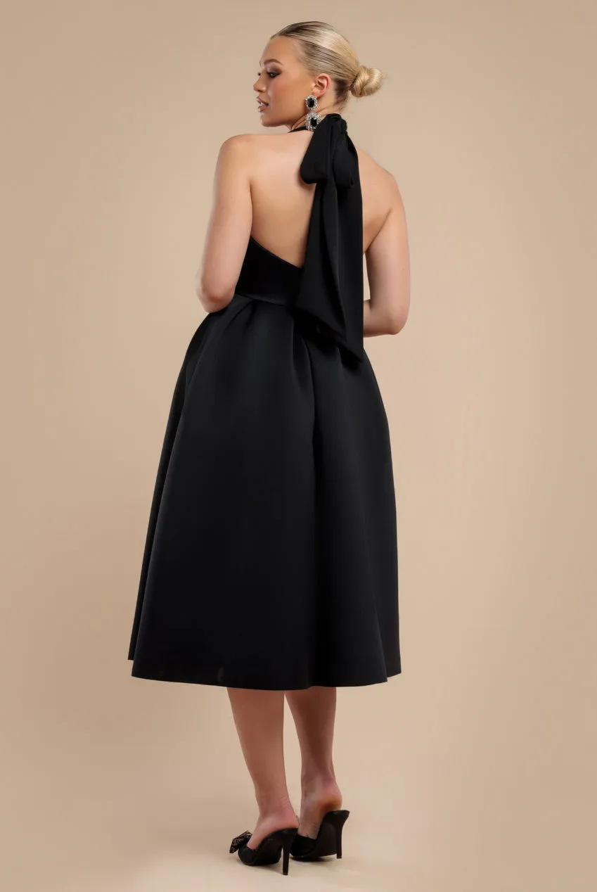 Halter Neck Pleated A-Line Midaxi Dress - Black by Goddiva sold by Goddiva product image thumbnail 2
