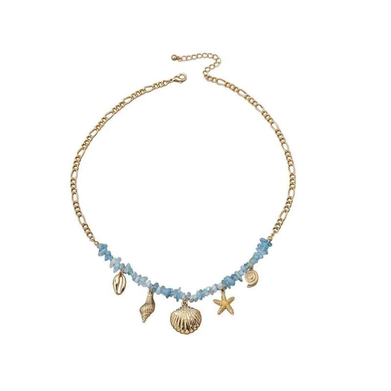 Beach Charm Drop Necklace In Gold by Last True Angel sold by Goddiva