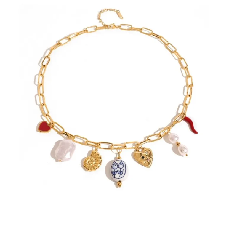 Multi Detail Charm Necklace In Gold by Last True Angel sold by Goddiva