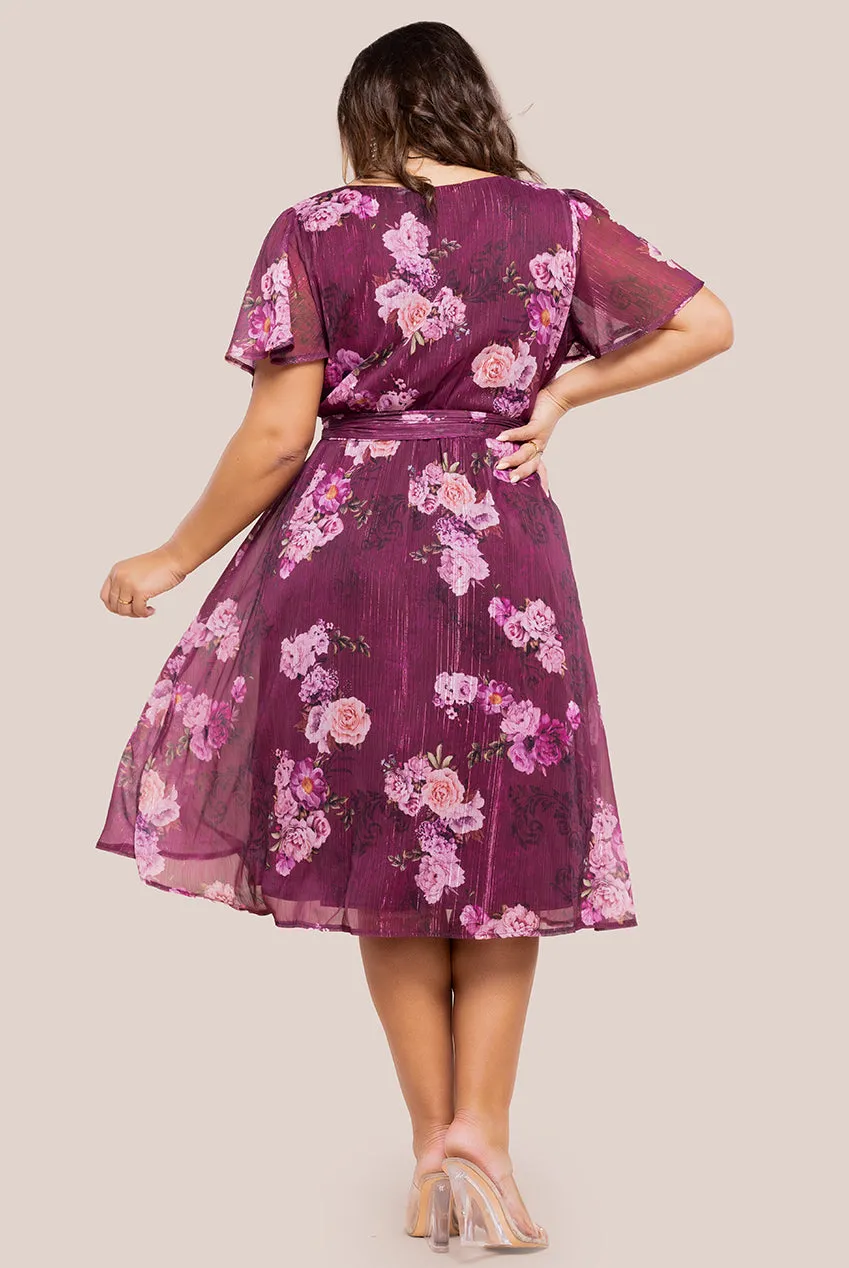 Floral Print Wrap Chiffon Midi Dress - Berry Floral by Goddiva Plus sold by Goddiva product image thumbnail 2