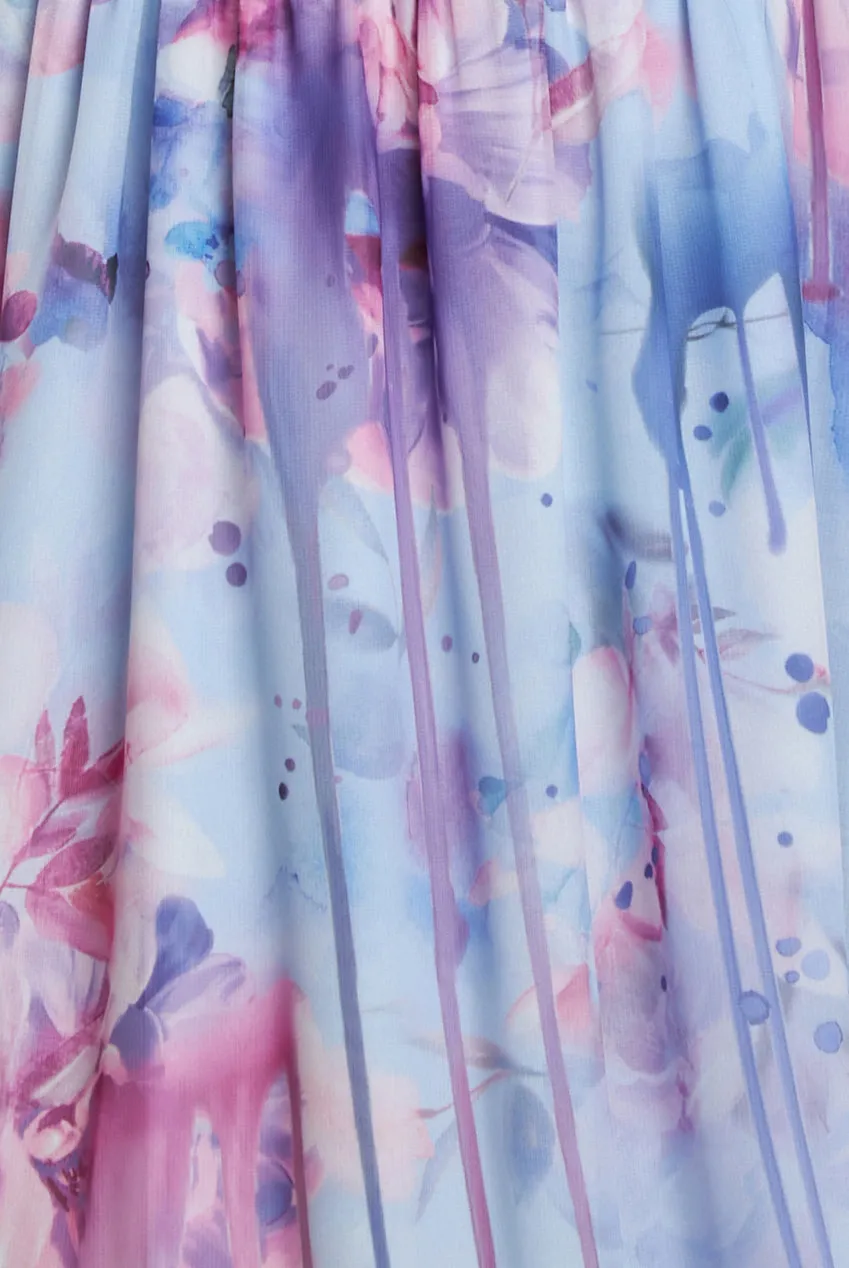 Printed Silky Chiffon Flutter Sleeve Maxi Dress - Blue by Goddiva sold by Goddiva product image thumbnail 4