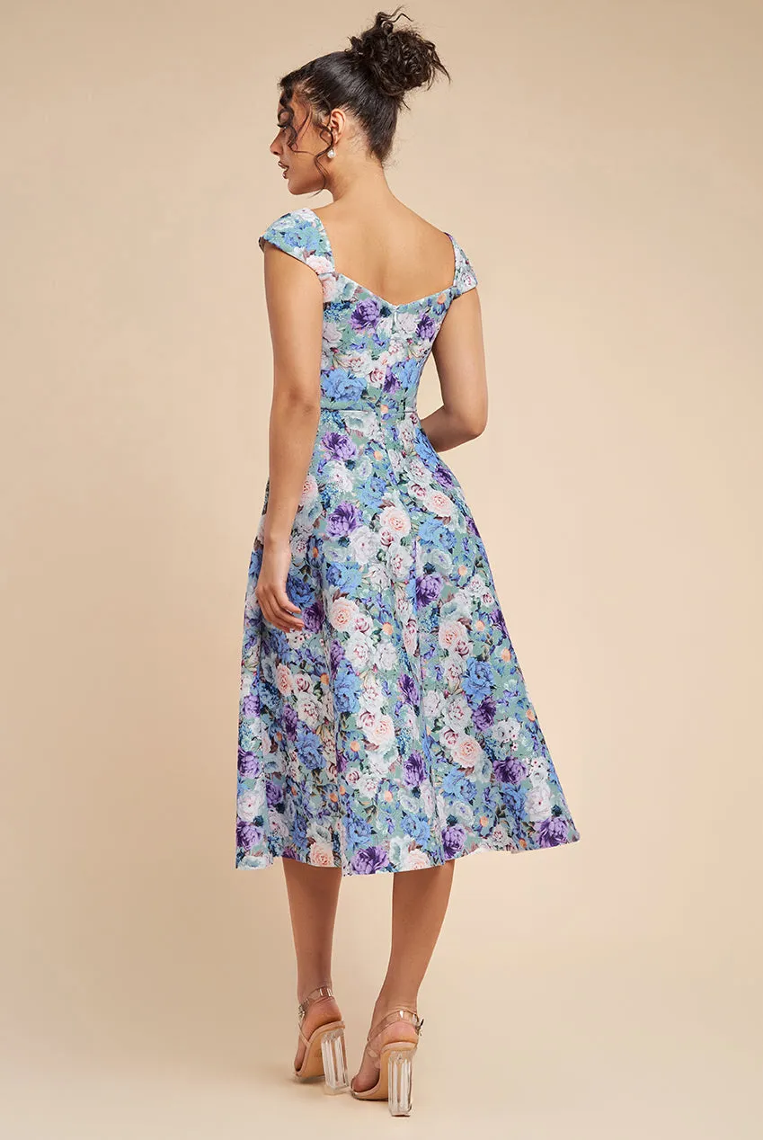 Floral Print A-Line Sweetheart Midi Dress - Sage Green by Goddiva sold by Goddiva product image thumbnail 2