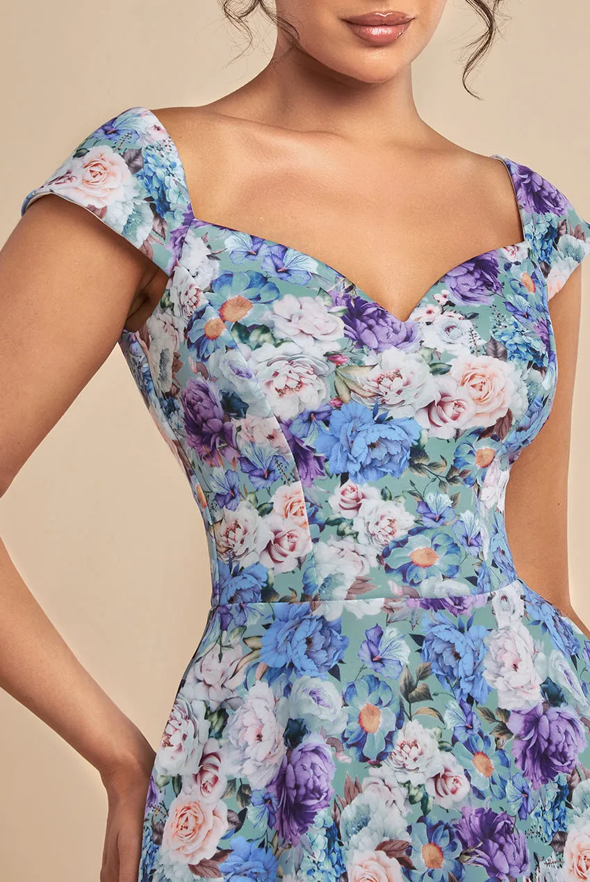 Floral Print A-Line Sweetheart Midi Dress - Sage Green by Goddiva sold by Goddiva product image thumbnail 3