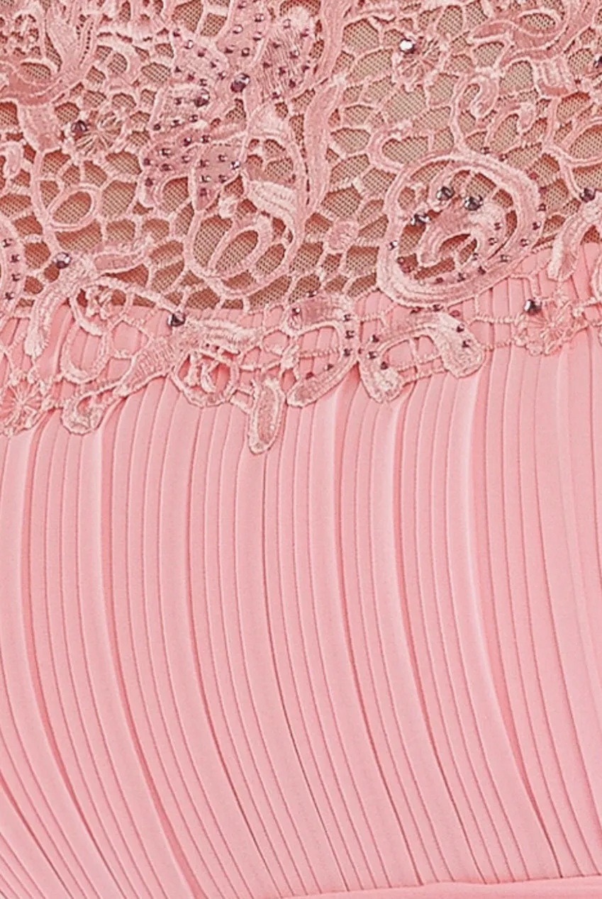 Crochet & Pleated Top Midi Dress - Blush Pink by Goddiva sold by Goddiva product image thumbnail 4