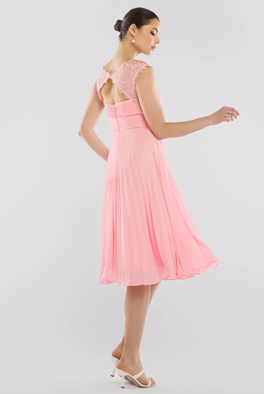 Crochet & Pleated Top Midi Dress - Blush Pink by Goddiva sold by Goddiva product image thumbnail 2