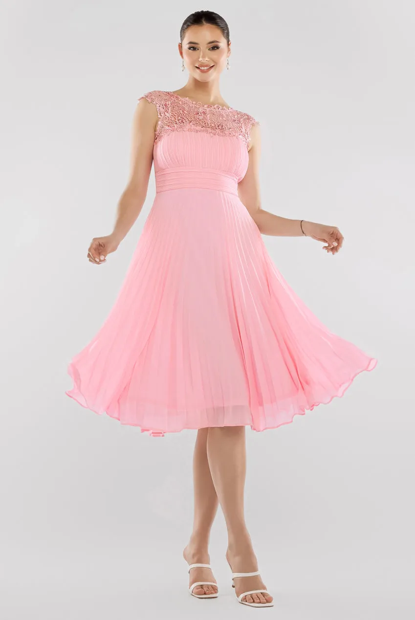 Crochet & Pleated Top Midi Dress - Blush Pink by Goddiva sold by Goddiva