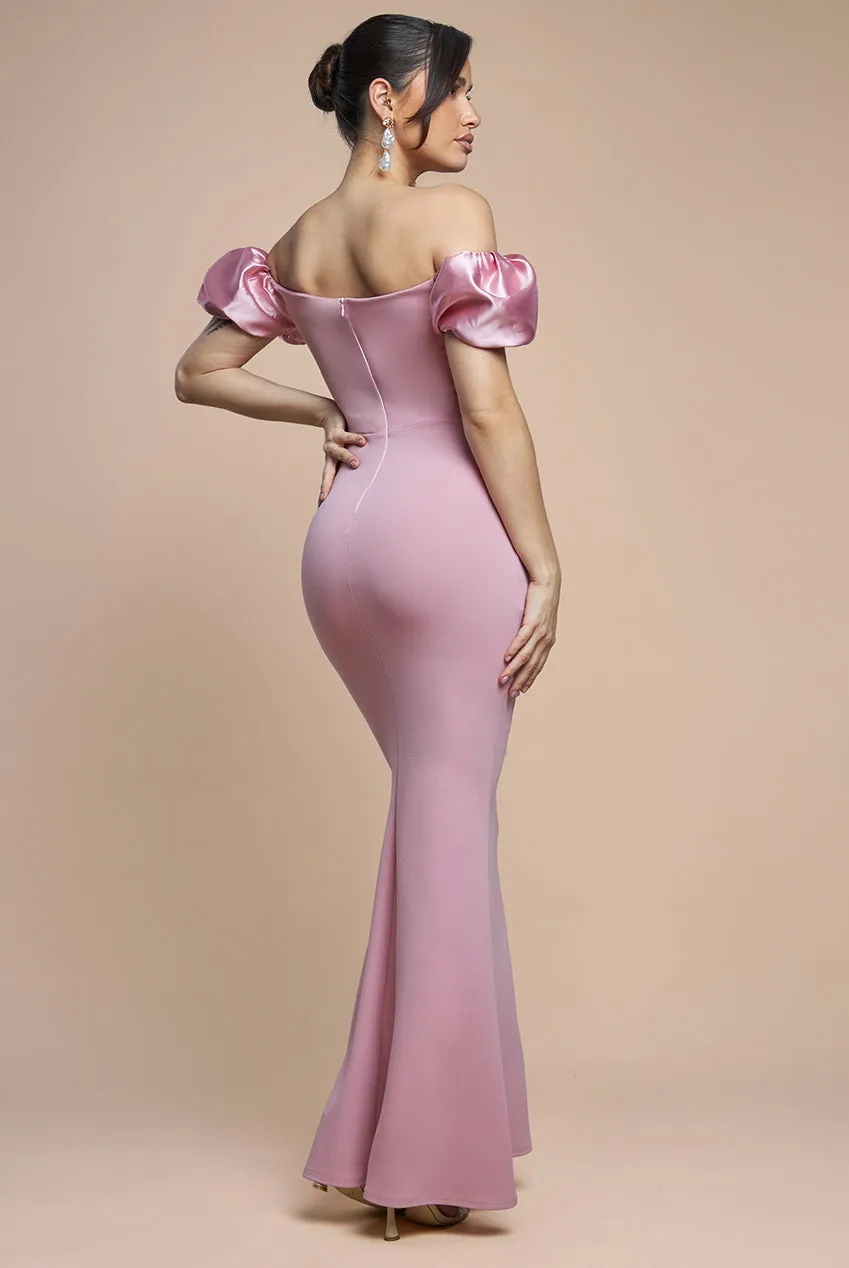 Puffy Satin Sleeve Scuba Maxi Dress - Blush Pink by Goddiva sold by Goddiva product image thumbnail 3