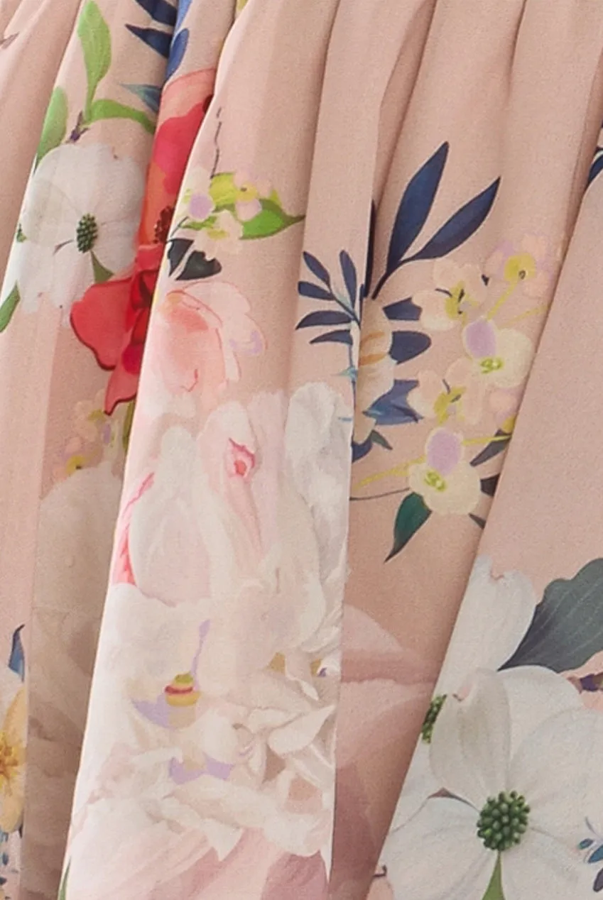 Sustainable Tiered Wrap Floral Mini Dress - Peach Floral by Goddiva sold by Goddiva product image thumbnail 4