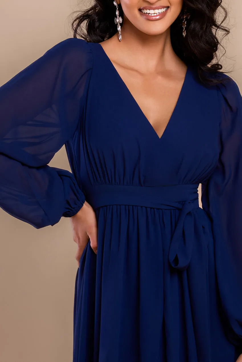 Sustainable Front Split Wrap Style Chiffon Maxi Dress - Navy Blue by Goddiva sold by Goddiva product image thumbnail 3