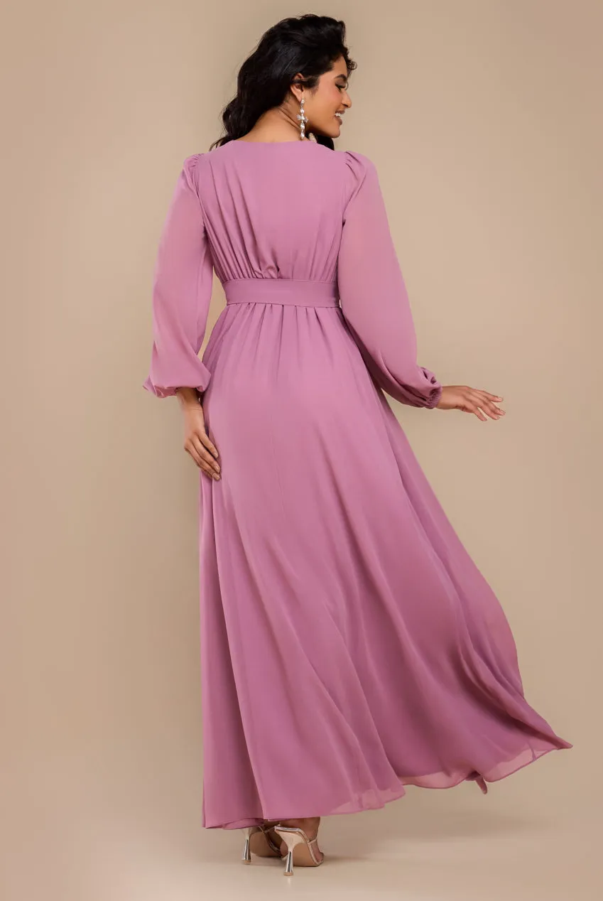 Sustainable Front Split Wrap Style Chiffon Maxi Dress - Dusty Lavender by Goddiva sold by Goddiva product image thumbnail 2